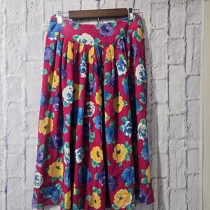 ST MICHAEL Womens Pleated Skirt Pink Floral made in Germany Size 14 Pockets